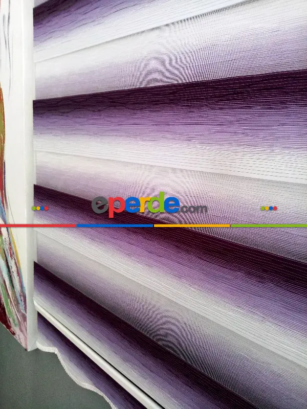 Zebra Perde 2021 Sezonu Mor Ve Beyaz Renk Geçişli Jakarlı A Kalite Zebraperde