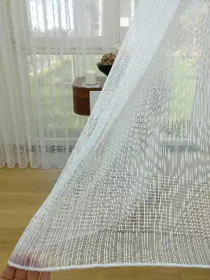 Enine & Boyuna Zincir Desenli Şantuk Örme Tül Perde 2021 (boy 300 Cm )- Ekru