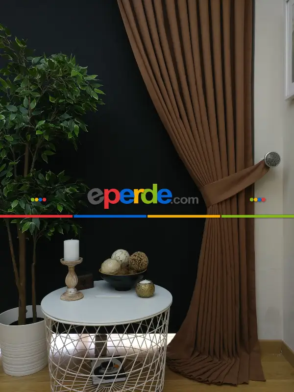 Bebek Odası - Düz Renk Kahverengi Dökümlü Fon Perde 807