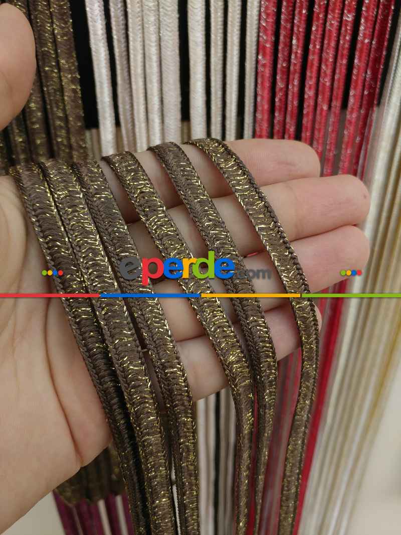 Altın Kahve Rengi İp Perde İpek Koza Serisi- Altın-kahve