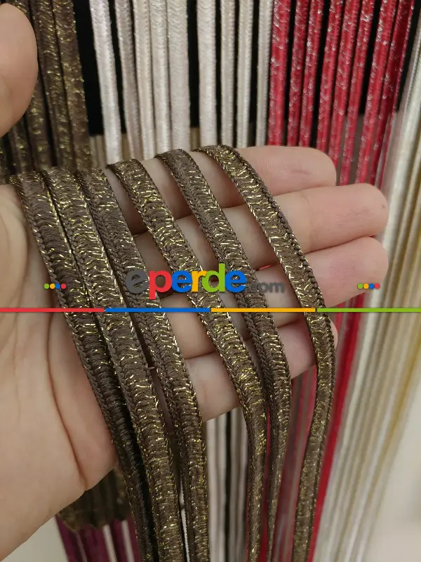 Altın Kahve Rengi İp Perde İpek Koza Serisi- Altın-kahve