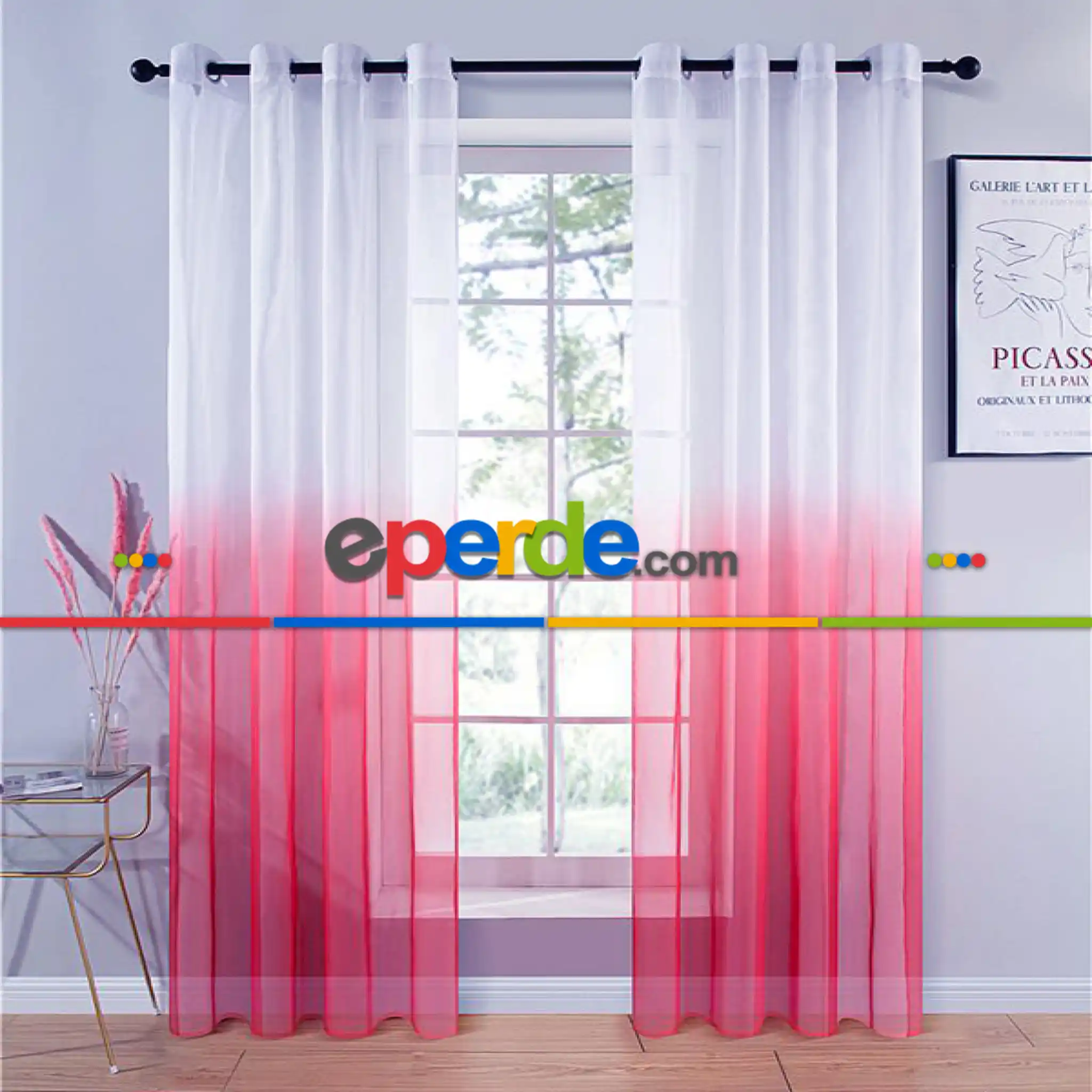 Fuşya Renk Rustik Kuşgözü Tül Perde Decoring Perde