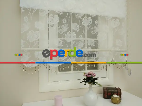 Çiftli Sistem Tül Ve Stor Perde - Lale Desen- Krem Açık-ekru