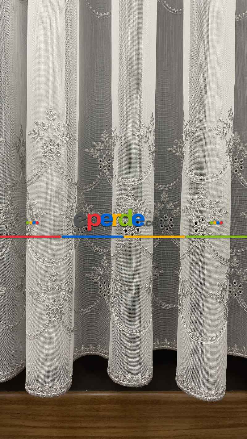 Salon - Premium Seri Trend Perde Modelleri 2023-kabartma Atlas İplikle Nakışlı İşleme Tül Perde 03