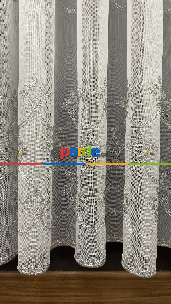 Oturma Odası - Premium Seri Trend Perde Modelleri 2023-kabartma Atlas İplikle Nakışlı İşleme Tül Perde 03