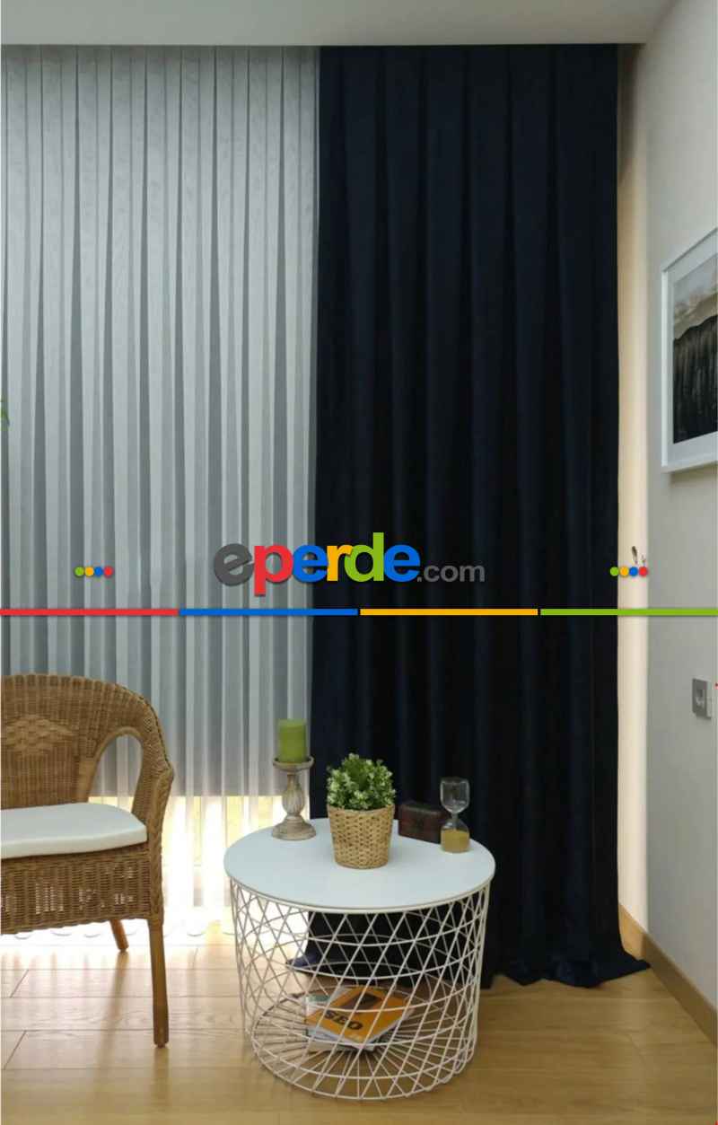 Soft Fon Perde Lacivert Kumaş Kanat Yan Perde- Lacivert