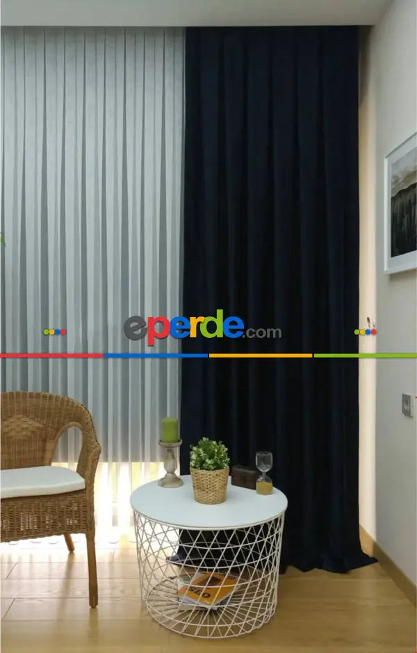 Yatak Odası - Soft Fon Perde Lacivert Kumaş Kanat Yan Perde- Lacivert