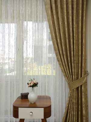 Patine Desenli Sütlü Kahve - Katyonik Jakar Fon Perde- Sütlü Kahve