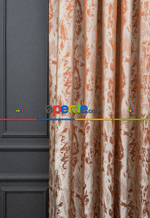 Yatak Odası Fon Patinedesenli Jakar Dokuma Fon Perde Kiremit Renk