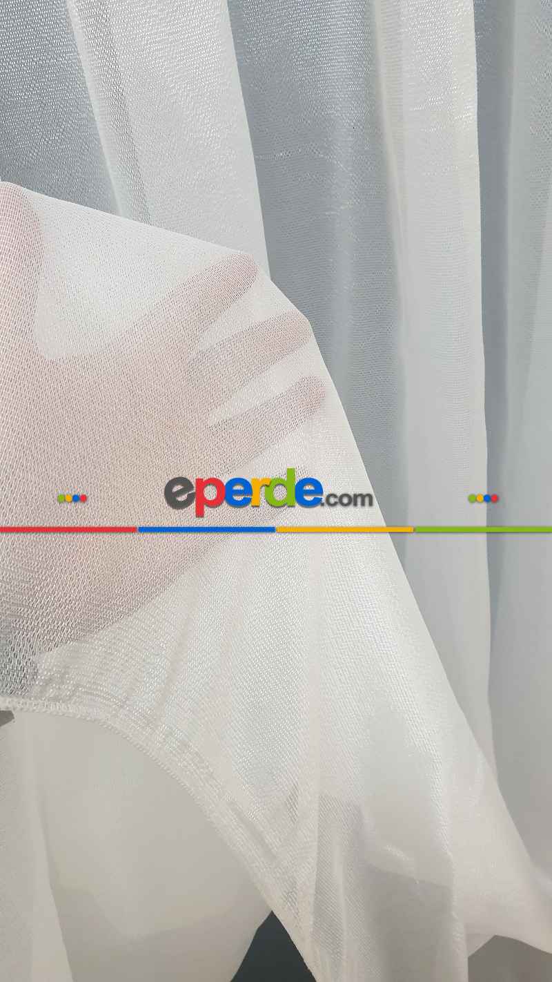 Yatak Odası - Parlak Kalın Tül Tasarım Moda Yeni Tasarım- Beyaz-ekru