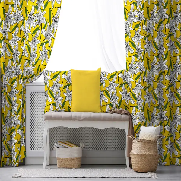 Sarı Fon Perde Evim1589 Kumaşı Kalındır Duck Bezi Değildir- Mavi-beyaz