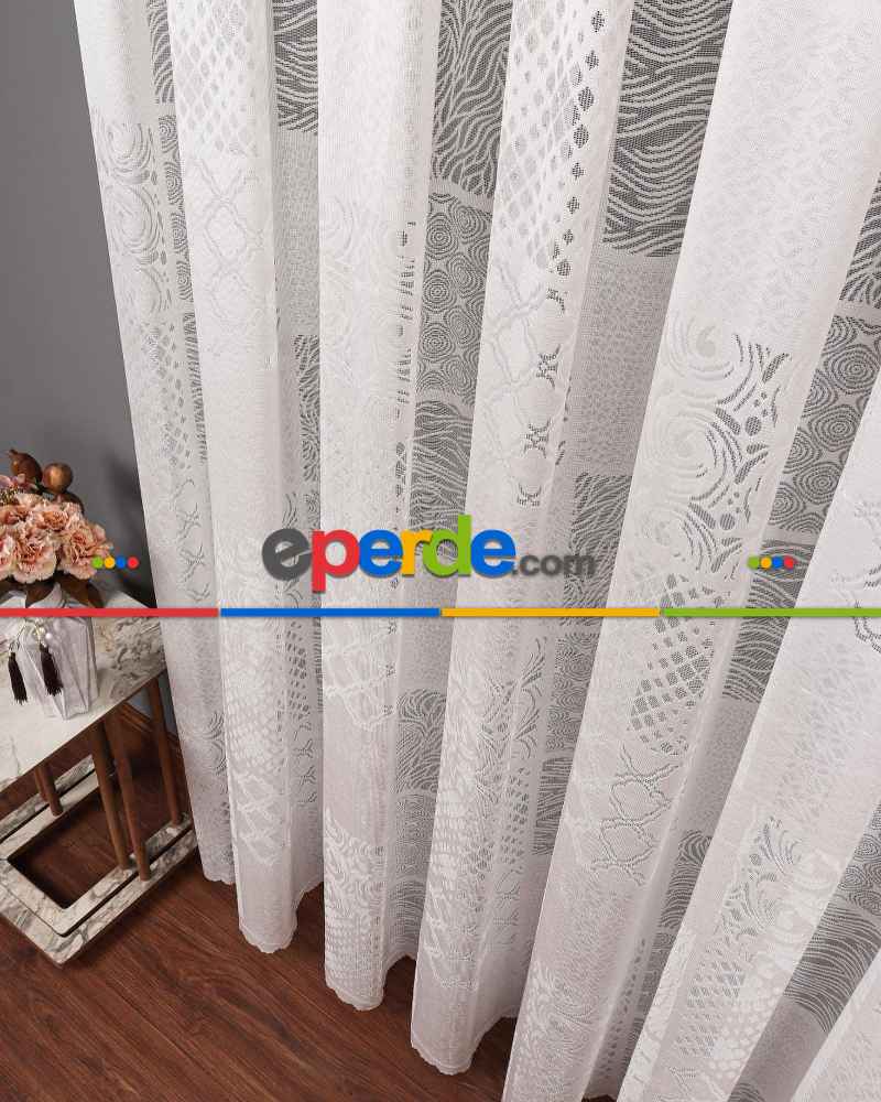 Tül Perde - Desenli Tül - Örme Tül - Patchwork Desen