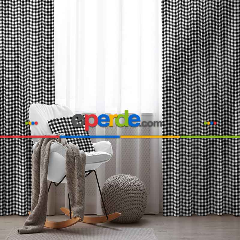 Salon Fon Perde Evim1619-1 Kumaşı Kalındır Duck Bezi Değildir- Mavi-beyaz