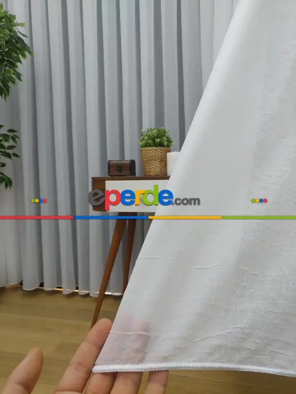 ( Orjinal ) Düz Crush Tül Perde & Kruvaze Perde- Beyaz - Kurşunlu Tül