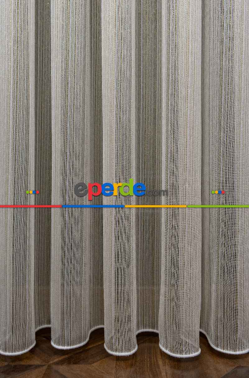 Altın Çizgili Düz Fantezi Tül Perde