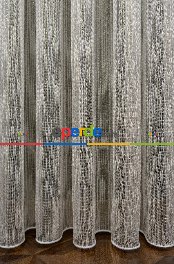 Altın Çizgili Düz Fantezi Tül Perde