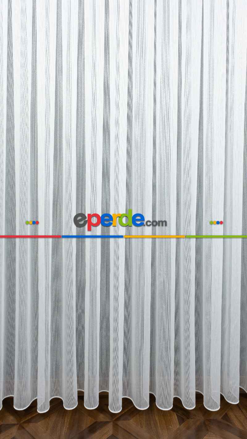 Ekru Sık Dokulu Çizgili Moderin Düz Tül Perde- Ekru