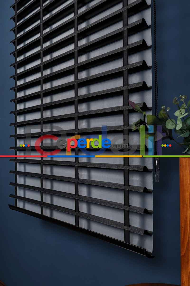 Siyah 50mm Silüet Kumaş Jaluzi Perde