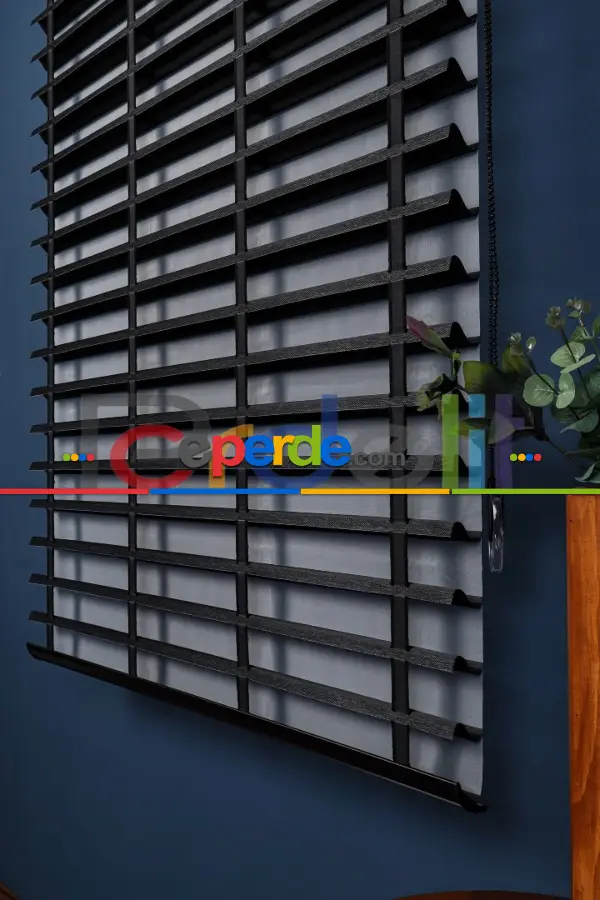 Siyah 50mm Silüet Kumaş Jaluzi Perde