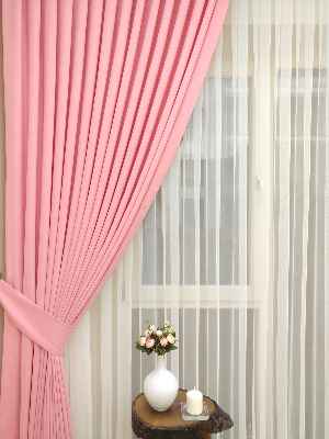 Pembe Renk Düz Sade Fon Perde ( En 150cm Dökümlü Fon )- Pembe Açık
