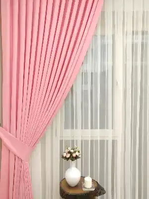 Pembe Renk Düz Sade Fon Perde ( En 150cm Dökümlü Fon )- Pembe Açık