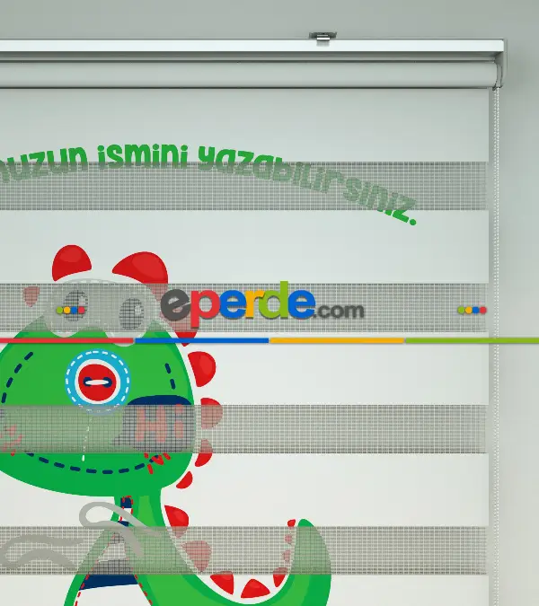 Dinazor Desenli Özel Baskılı Zebra Perde- Çok Renkli