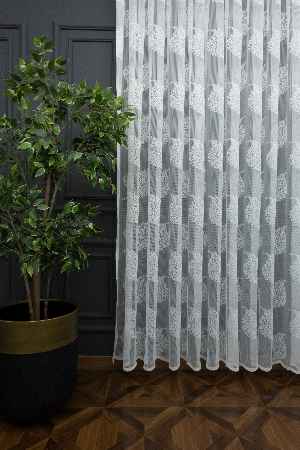 Fransız Dantel Tül Serpme Desenli - Ütü İstemez- Ekru