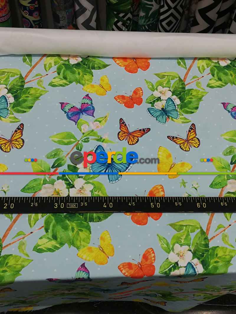 Mutfak Perdesi Kanat Fon Perde Kelebek Desenli- Yeşil