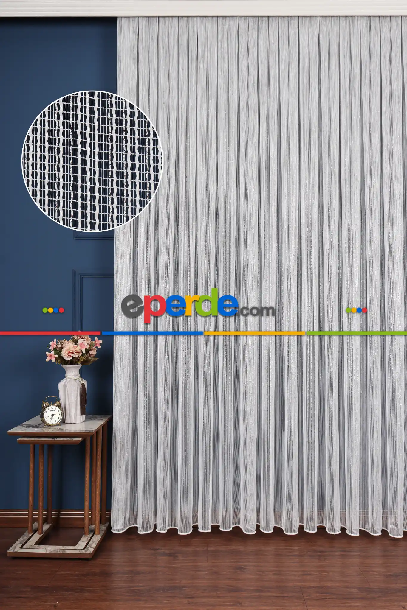 Zümrüt Gümüş Simli Düz Tül Perde