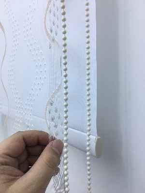 Desenli Çiftli Sistem Tül Stor Perde- Krem-gümüş Simli