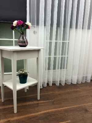 Bantlı Desenli Dantel Tül Perde- Ekru