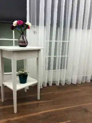Bantlı Desenli Dantel Tül Perde- Ekru