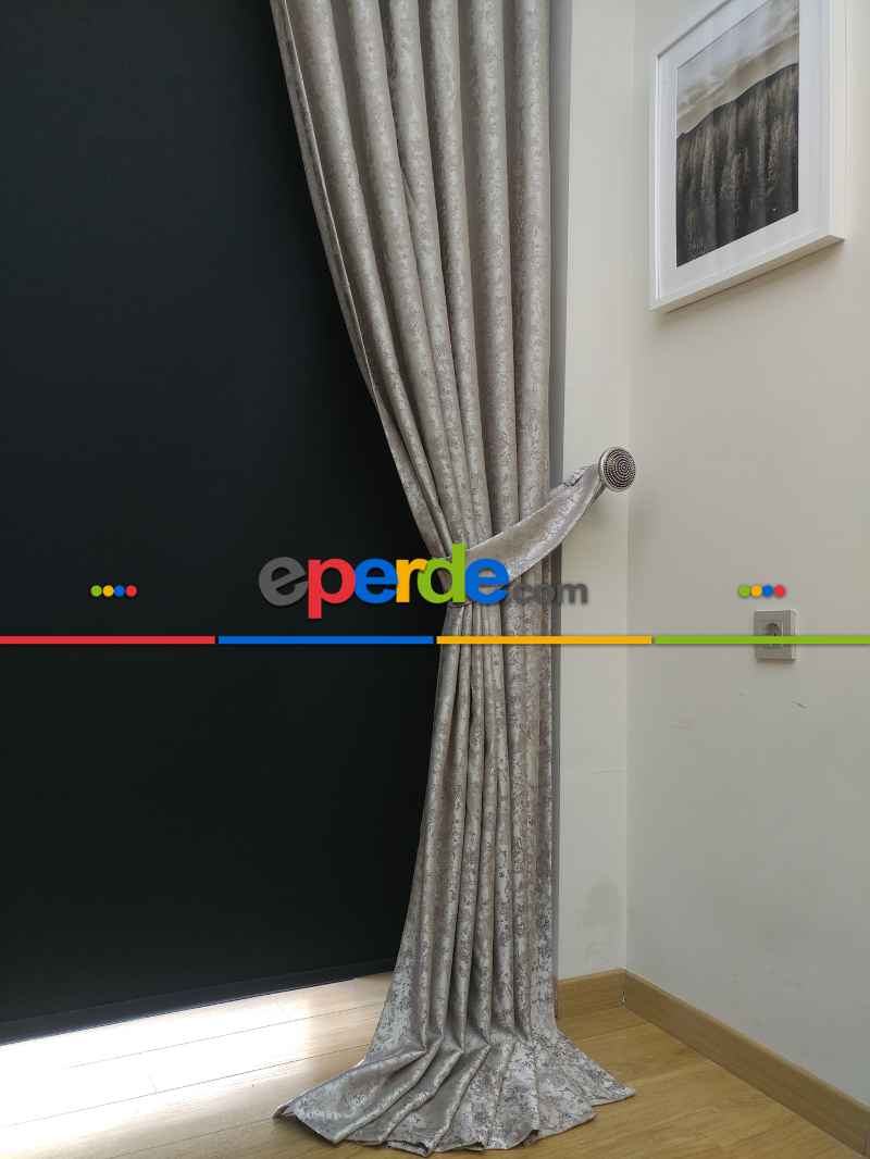 Gri Krem Desenli Jakar Fon Perde (180cm En)- Gri-füme-antrasit-krem Açık