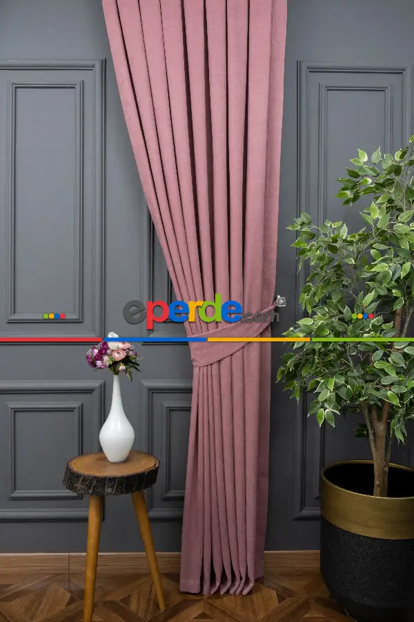 Salon - Gül Kurusu Düz Fon Perde En  Dökümlü Fon Perde