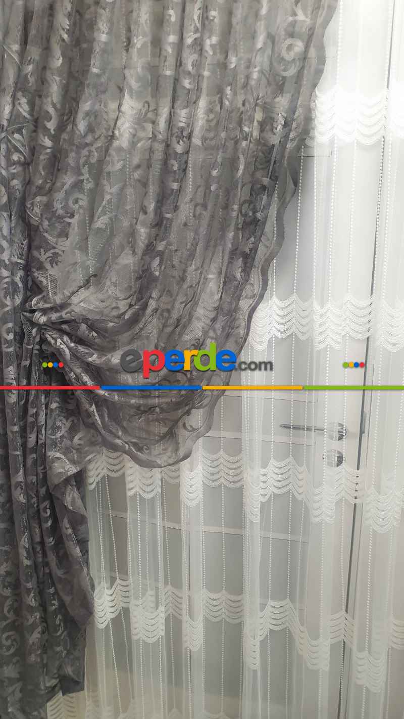 Tül Fon Gri Renk Fon Büzgülütasarım Yeni Moda Perde- Gri-füme-antrasit 70cm X 270cm 