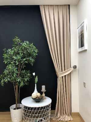 Krem Bej Desenli Jakar Fon Perde