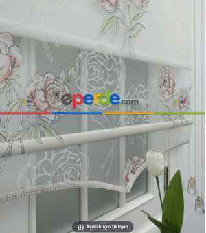 Tül Stor Çiftli Sistem Yakma Zemin Pembe Gül- Beyaz-pembe