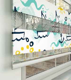 Çocuk Odası Zebra Perde - Denizci Desen Baskılı Zebra Perde- Mavi-Sarı-Beyaz-Su Yeşili