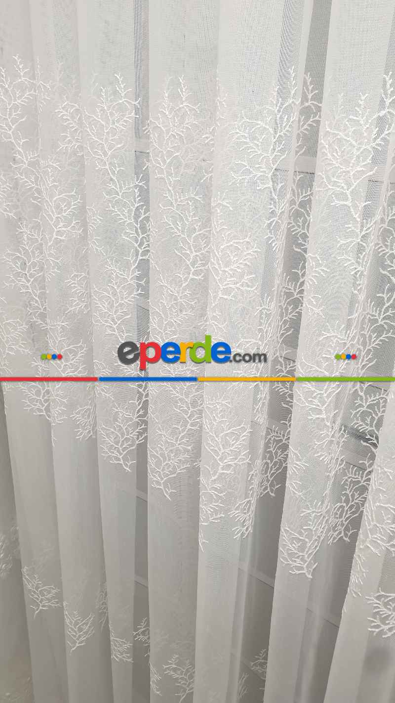 Oturma Odası - Sıra Dallar İşlemeli Sıra Desen Bambu Kırışmaz Ütü İstemez Tül