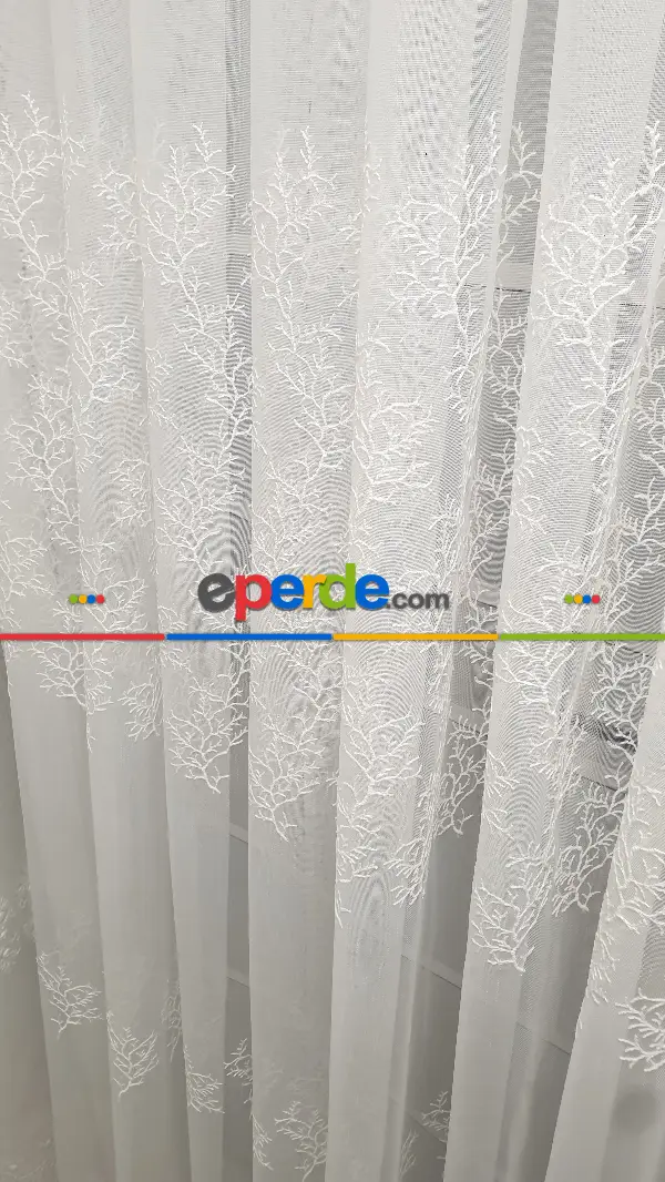 Oturma Odası - Sıra Dallar İşlemeli Sıra Desen Bambu Kırışmaz Ütü İstemez Tül