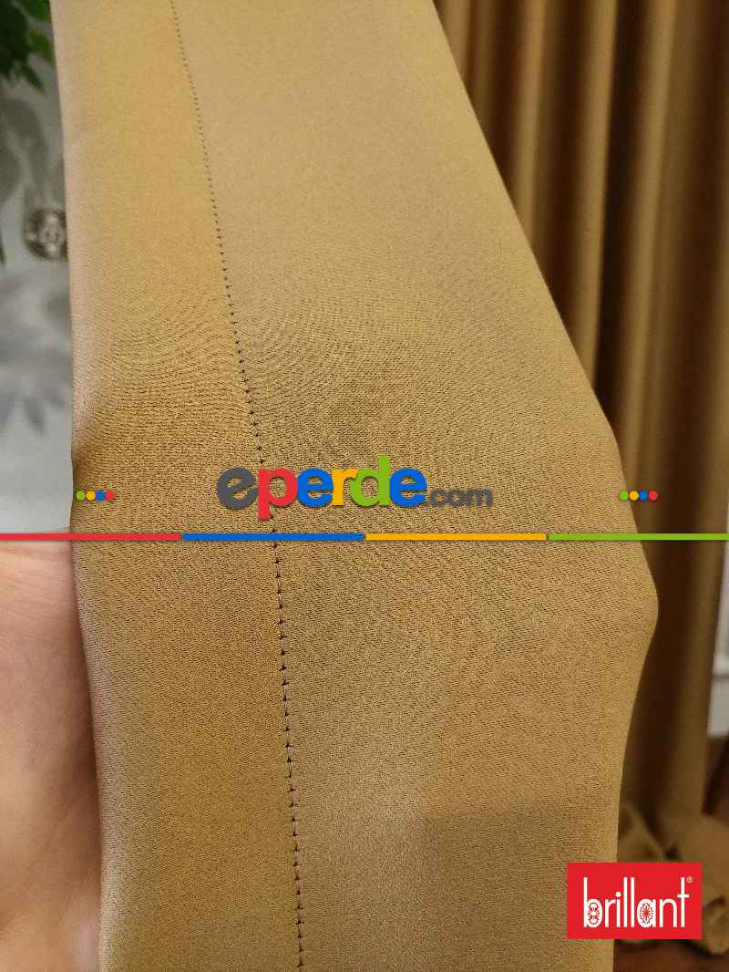 %90 Brillant Karartma Blackout Hardal Sarısı Renk Fon Perde- Kahve Açık-hardal Sarısı