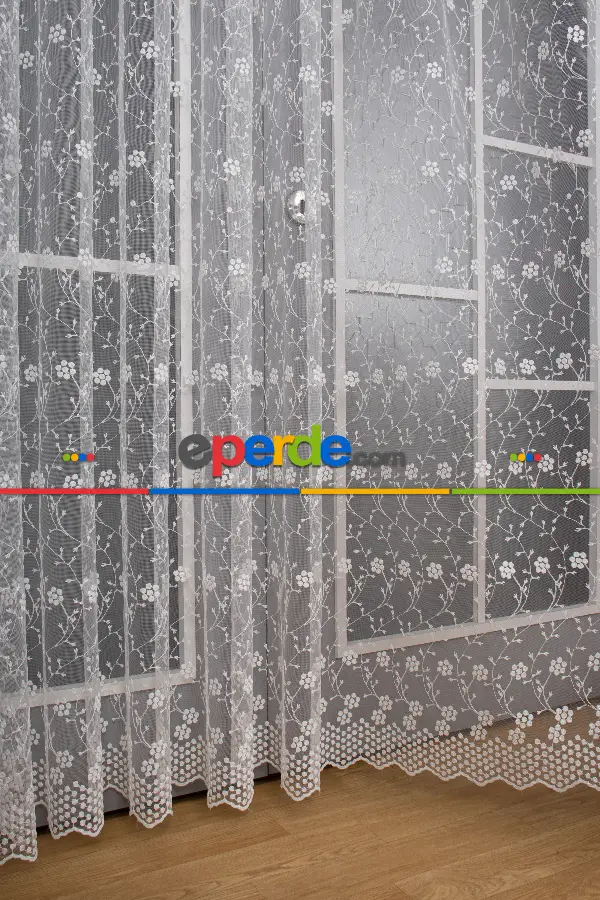 Bahar Dalı Brode Işlemeli Tül Perde - Çiçek Desenli