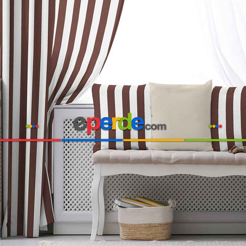 Çizgili Fon Perde Evim1622-3 Kumaşı Kalındır Duck Bezi Değildir