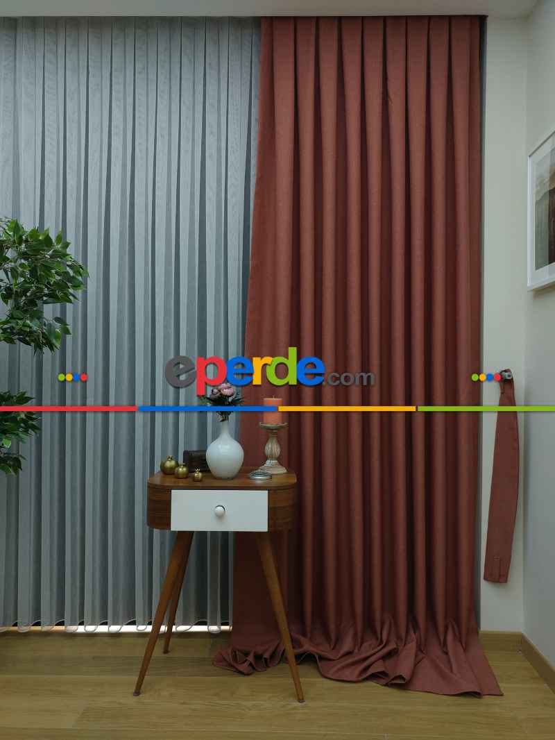 Keten Açık Kiremit Renk Düz Fon Perde- Kiremit Rengi
