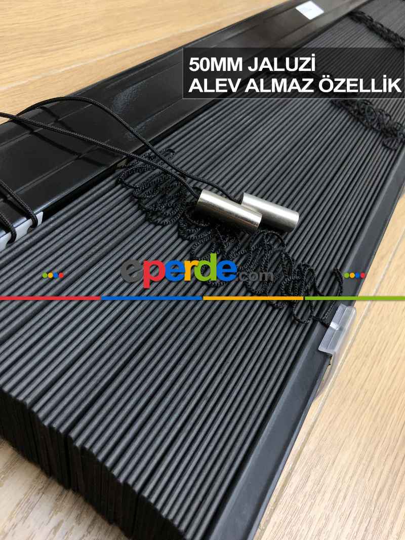 50mm Antrasit Ahşap Efektli Jaluzi Perde Alev Almaz Özellik- Antrasit