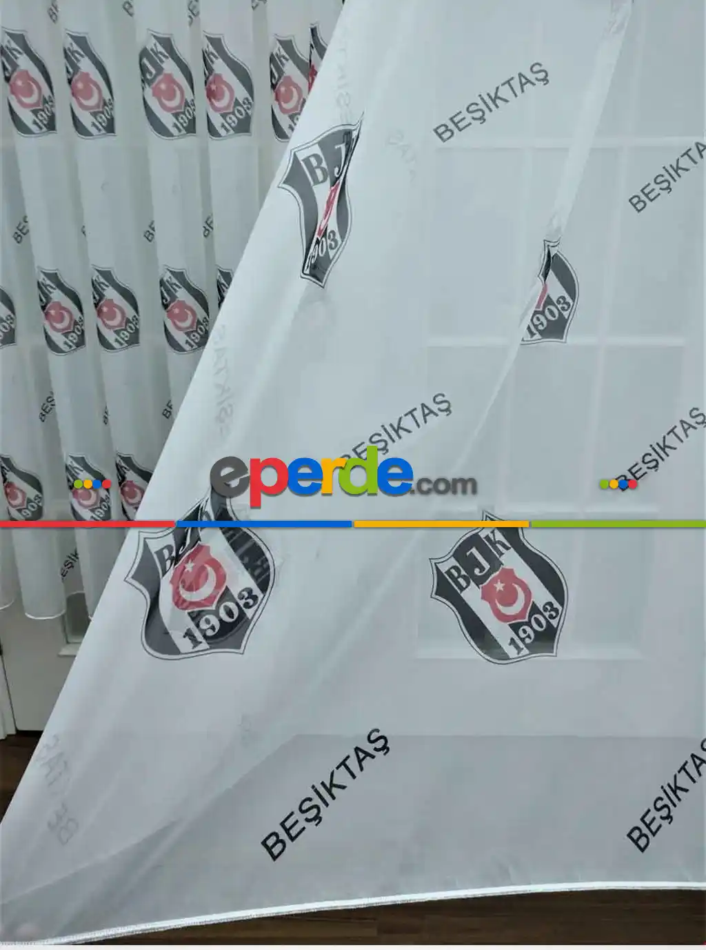 Taç Lisanslı Beşiktaş Tül Pilesiz Düz Dikiş 200cm X 200cm 