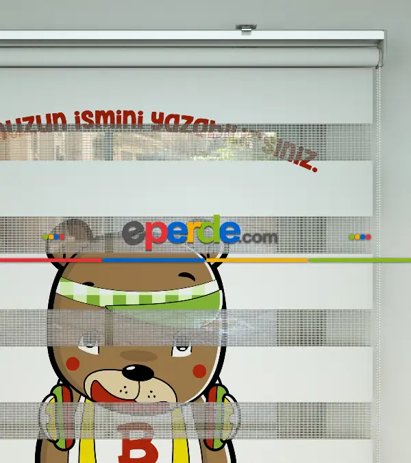 Sevimli Ayıcık Desenli Özel Baskılı Zebra Perde- Çok Renkli