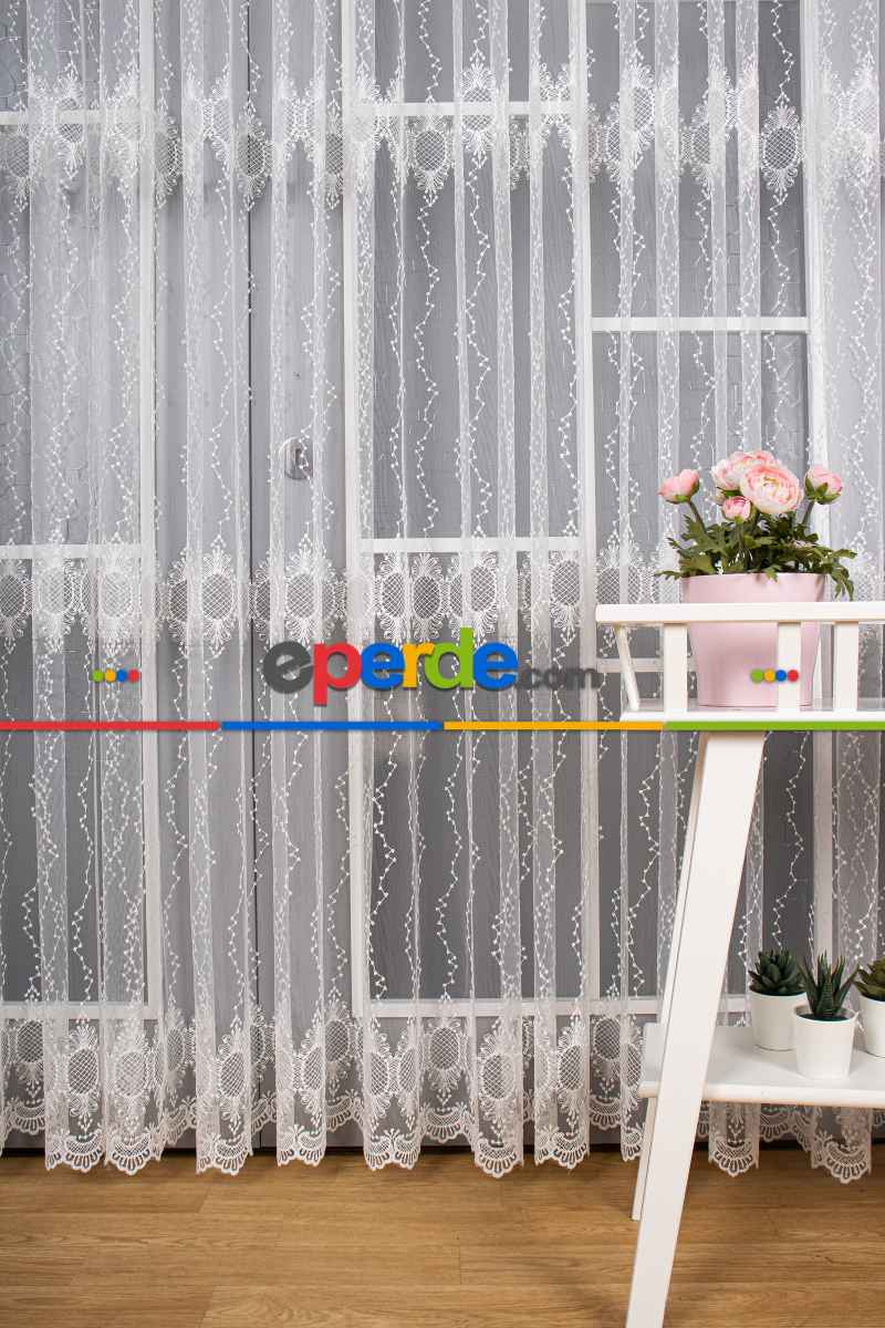 Yatak Odası - Gramajlı Brode Tül Perde - Ekru