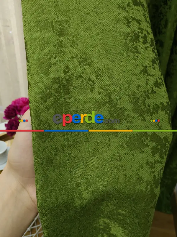 Yatak Odası - Çimen Yeşili Duz Jakar Fon Perde - Yeşil