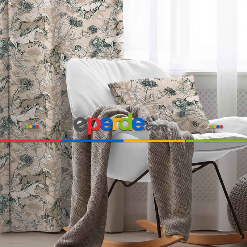 Salon Fon Perde Evim1560 Kumaşı Kalındır Duck Bezi Değildir- Mavi-beyaz